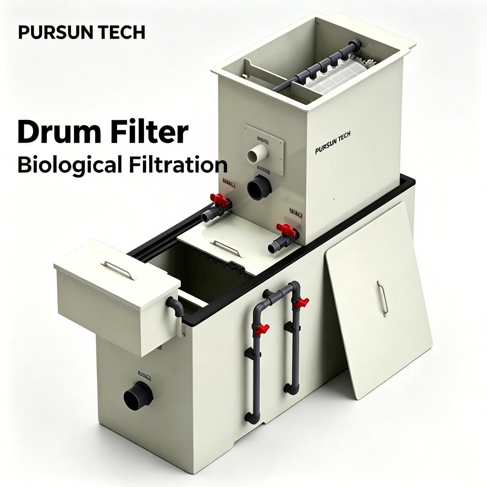 Integrated Pursun drum filter and supporting filtration chamber configuration