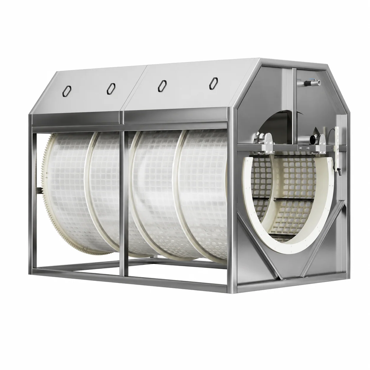 Open inlet classic submerged microfilter for commercial aquaculture